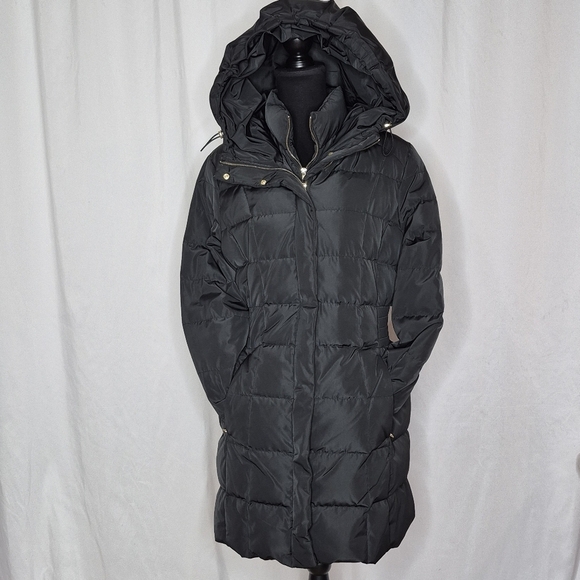 Cole Haan Black Signature Hooded Taffeta Down Coat - Size L - Picture 7 of 16